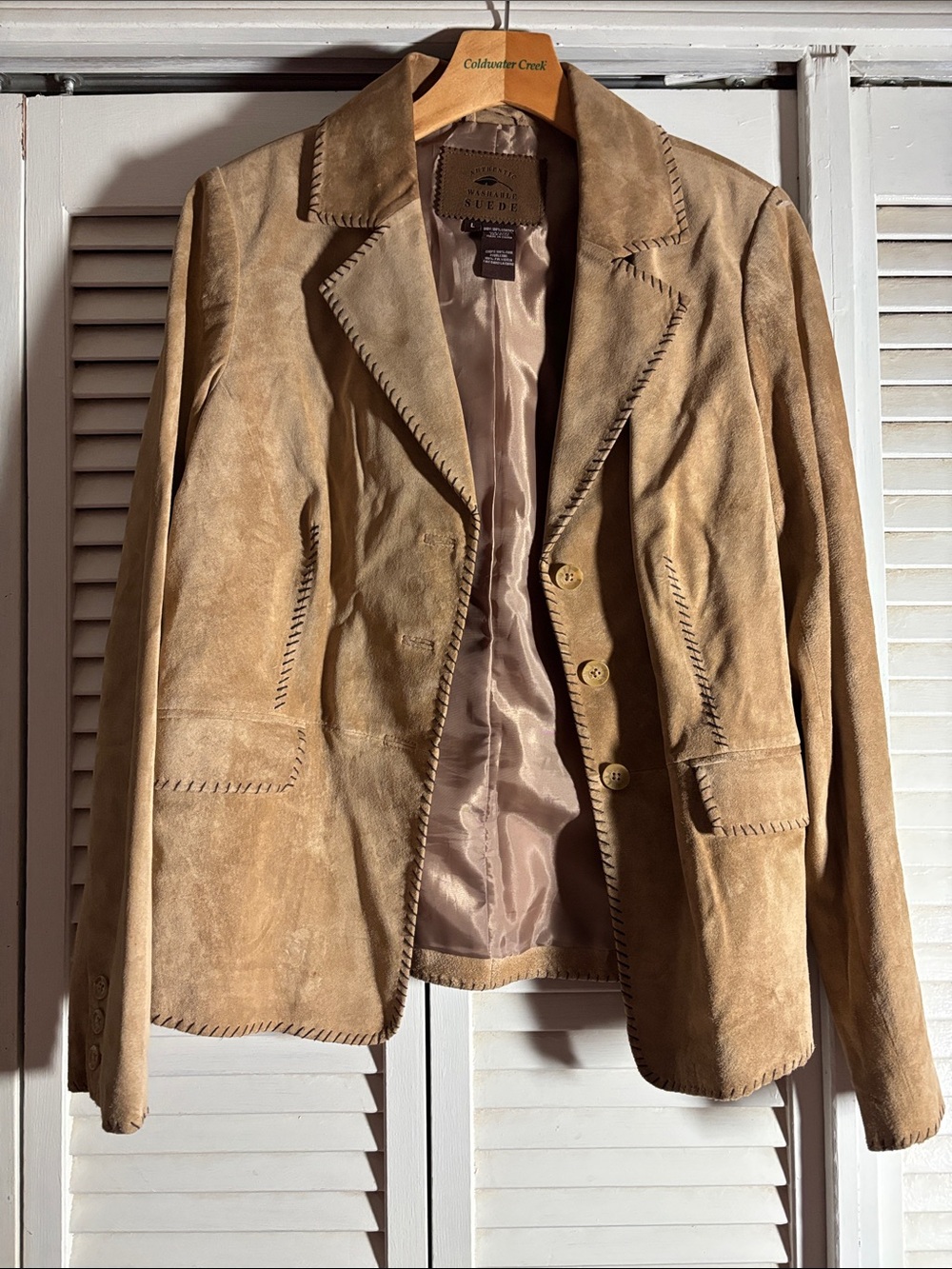 Suede Whipstitch Blazer Jacket - Tan